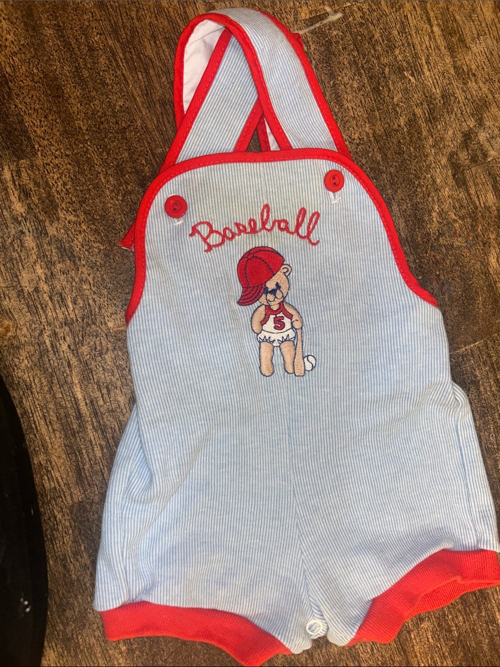 Baby Baseball Diaper Cover Romper - Red Trim